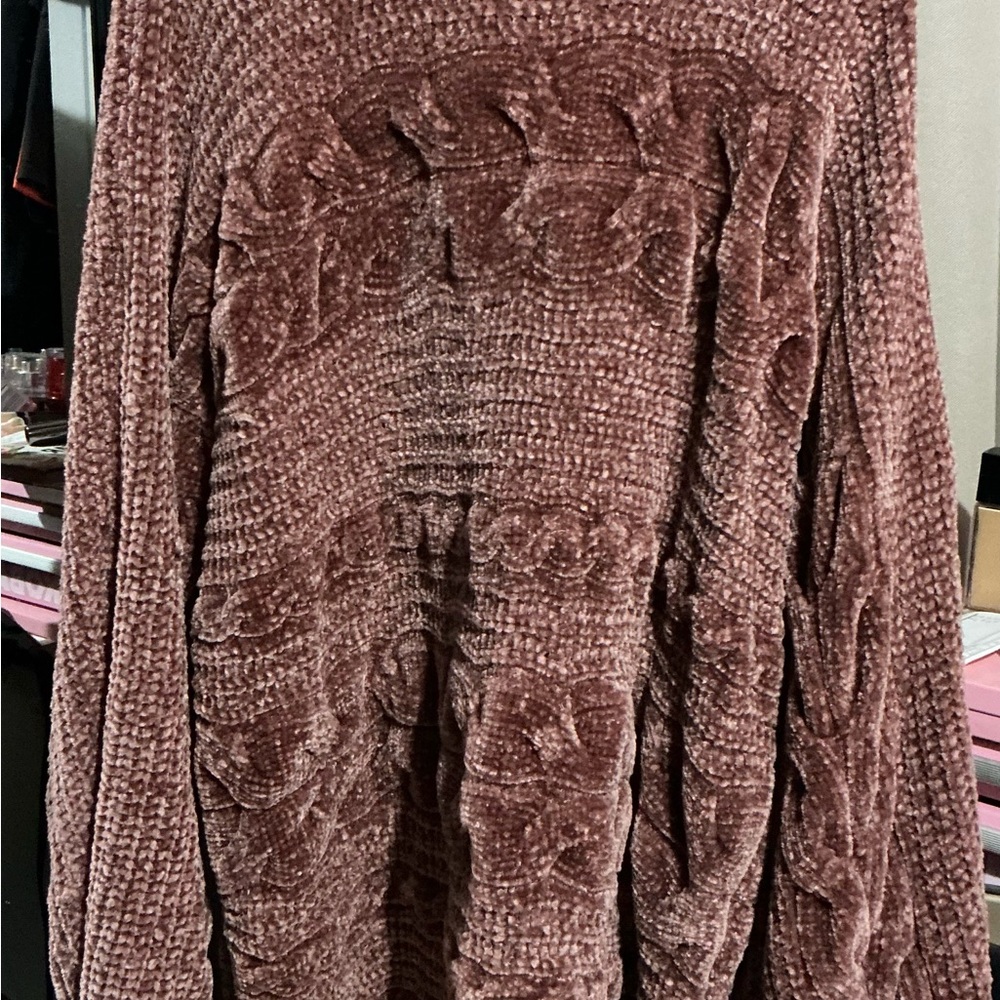 Pink Rose Brown Crew Neck Sweater with Textured Knit